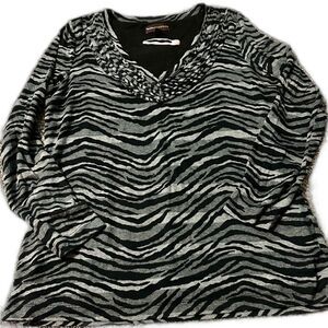 Dana Buchman Black and Gray Zebra Long Sleeve Top (R1)